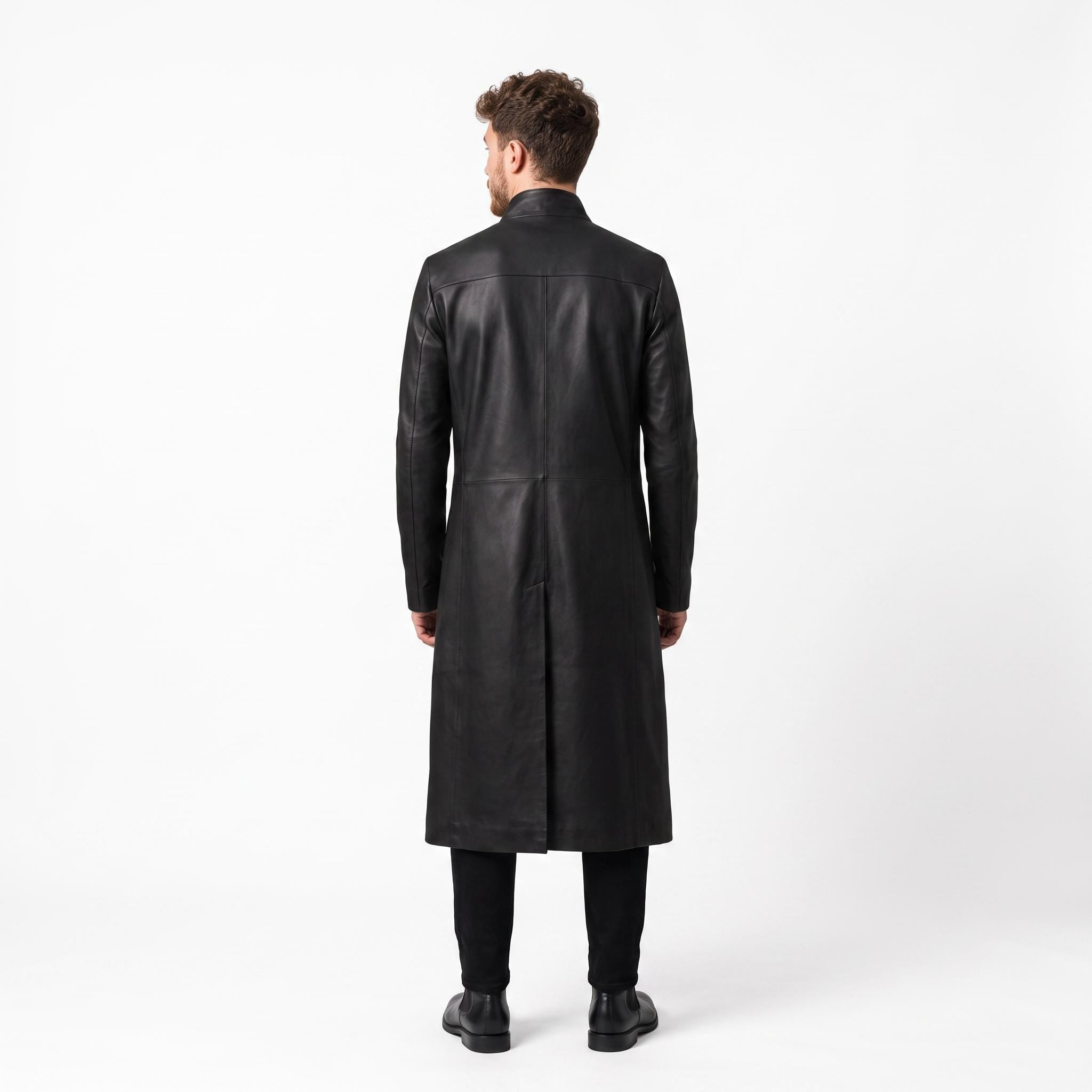 Men's Neo-Inspired Black Leather Duster Coat | Gothic Cyberpunk Trench Jacket
