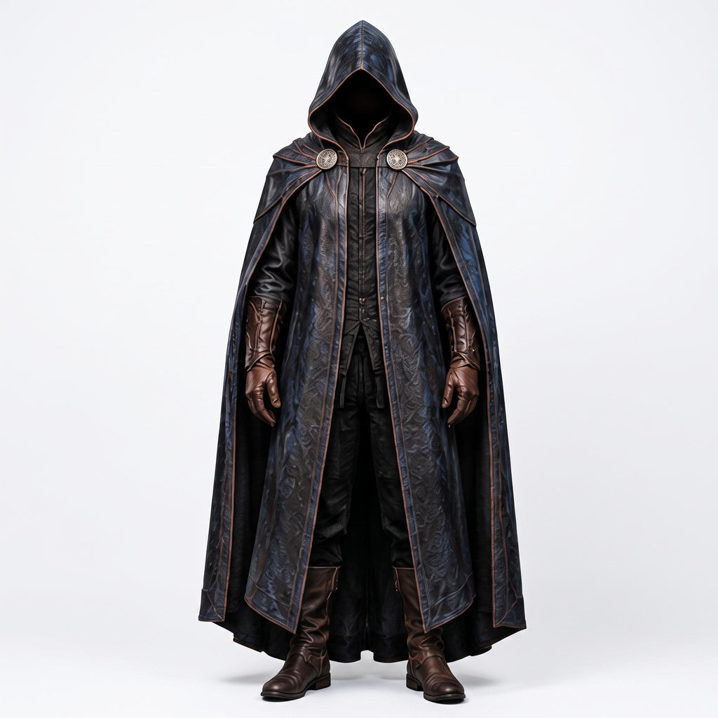 Men's Shadowed Ranger Leather Cloak | Medieval Hooded Cape, Fantasy LARP Costume