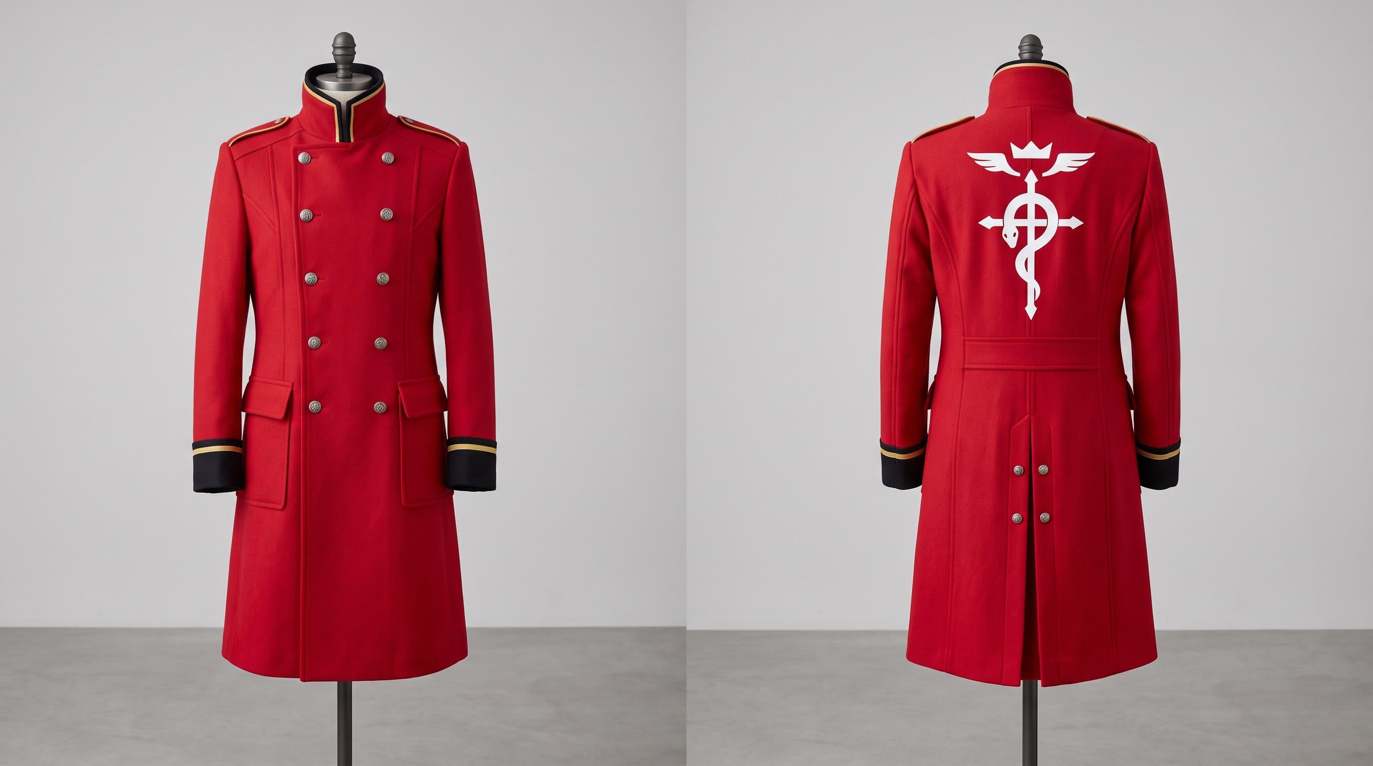 Men's Alchemist Edward Elric Inspired Red Wool Coat Anime Military Cosplay Overcoat Convention