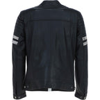 Men's Real Leather Biker Jacket With Stitch Detailings Navy