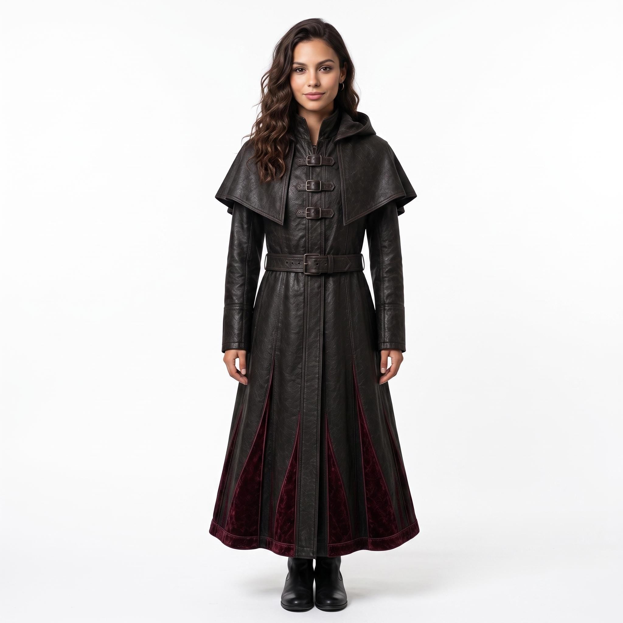 Women's Genuine Leather Hooded Cloak: Medieval Gothic Renaissance Fantasy Cape