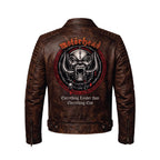 Men's motorcycle jacket with skull back | brown leather biker jacket | vintage moto style