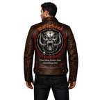 Men's motorcycle jacket with skull back | brown leather biker jacket | vintage moto style