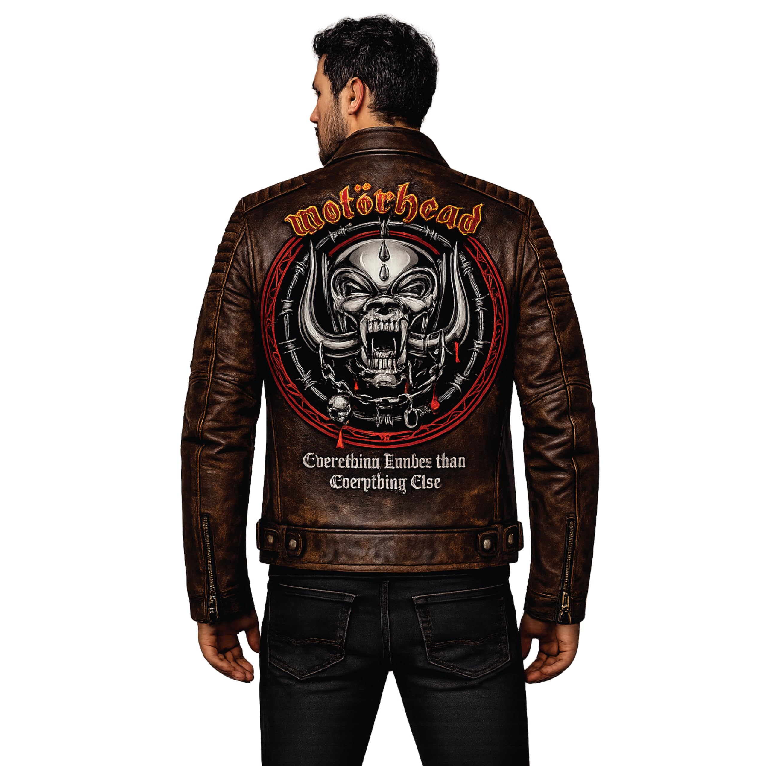 Men's motorcycle jacket with skull back | brown leather biker jacket | vintage moto style