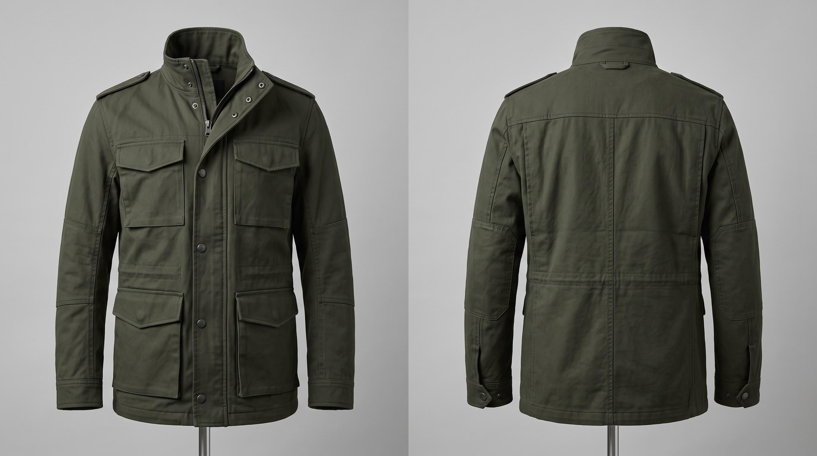 Men's Leon Kennedy Green Cotton Utility Coat | Military Style Men's Field Jacket (Cosplay)