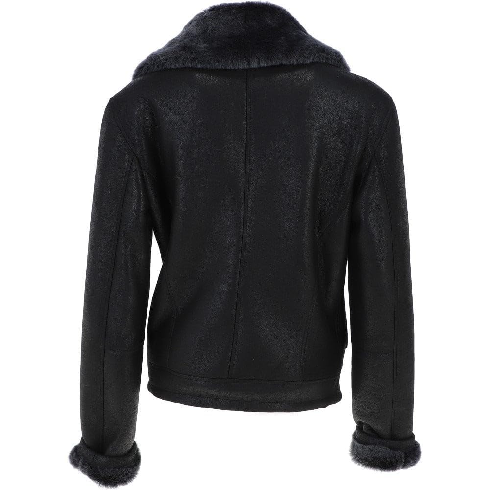 Women's Luxury Shearling Aviator Jacket Black/brissa