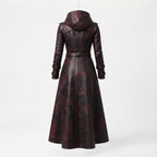 Women's Oxblood Leather Hooded Coat | Hand-Dyed Smoky Black Patina Trench Jacket