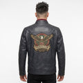 Men's Genuine Leather Black Biker Jacket with Eagle Back Patch, Handmade Vintage Cafe Racer Motorcycle Jacket