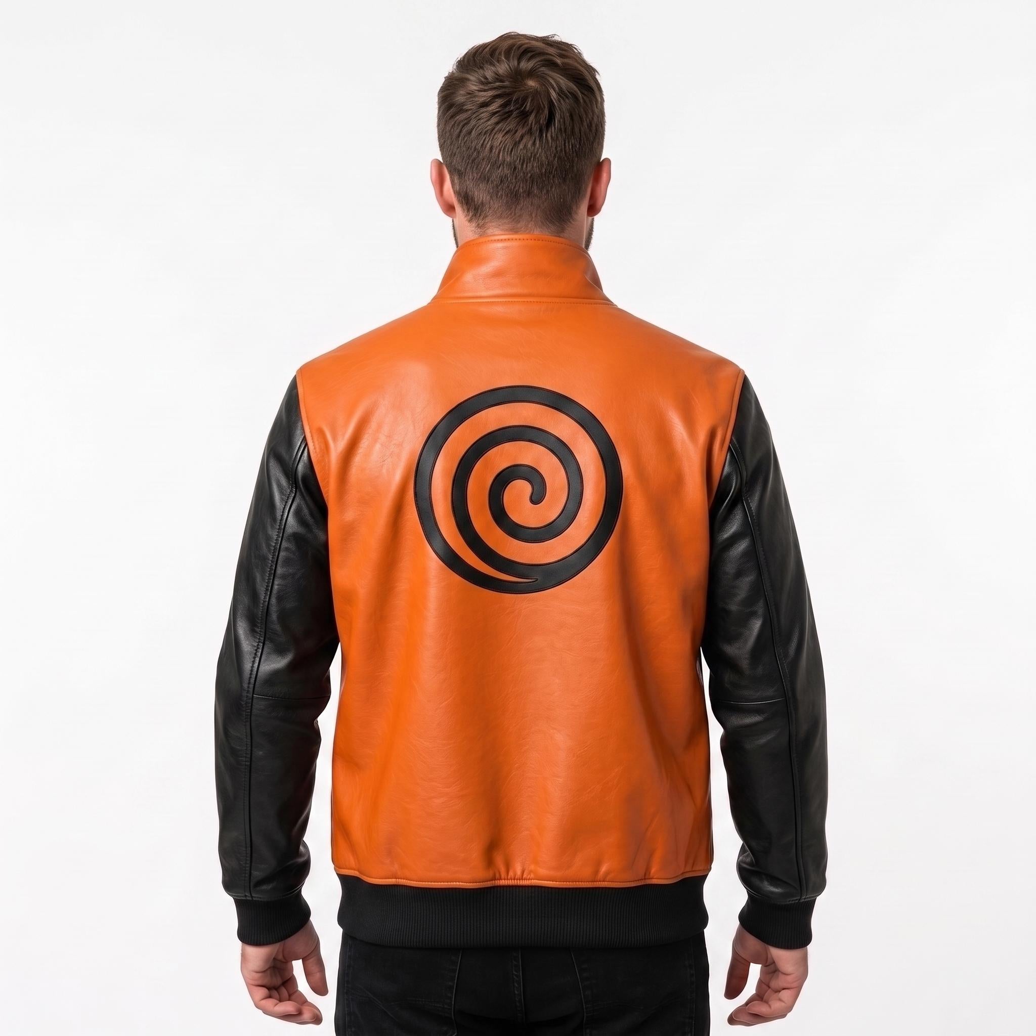 Orange Leather Anime Bomber Jacket | Goku Cosplay Varsity Streetwear Coat