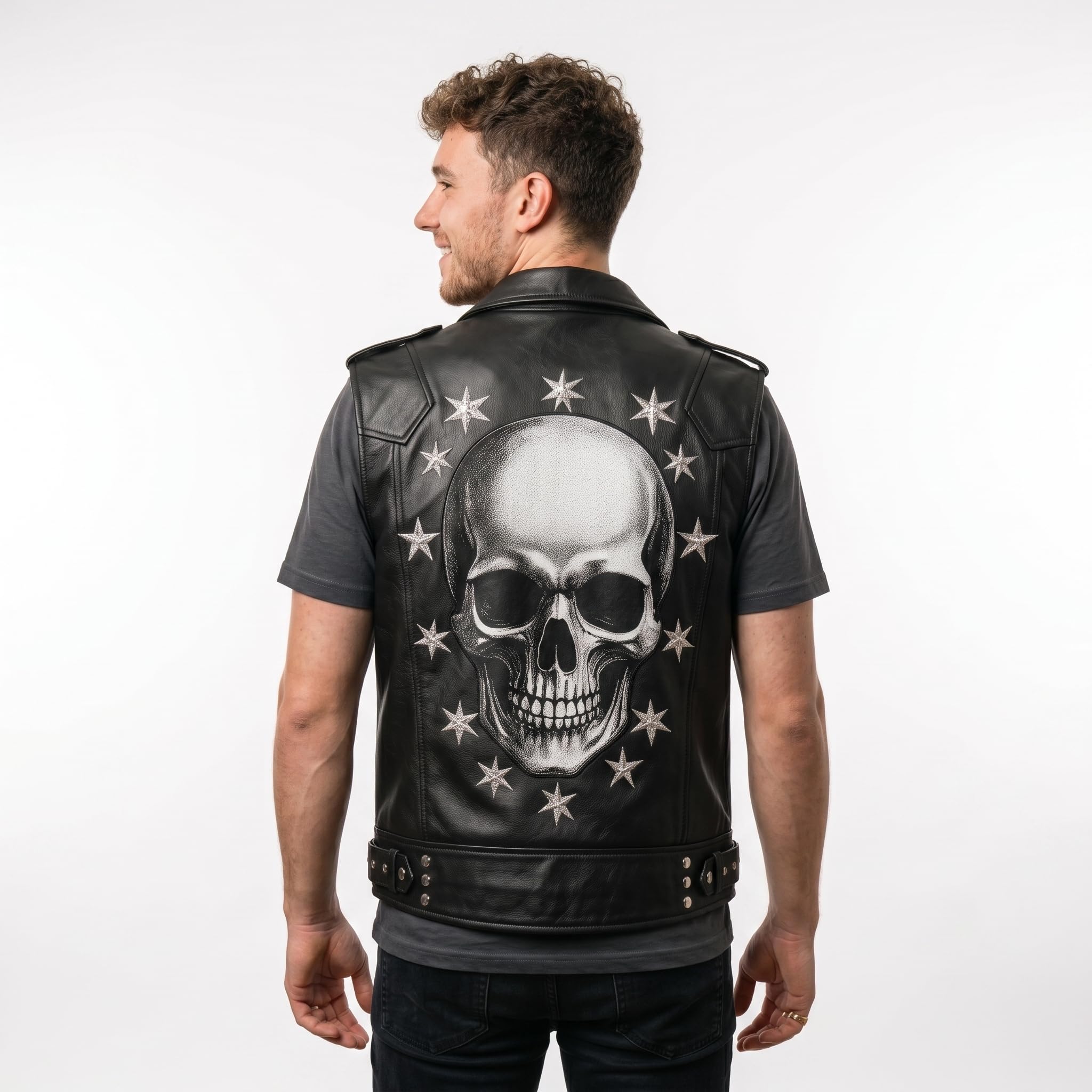 Men's Handmade Studded Black Leather Vest | Punk Rock Biker Jacket