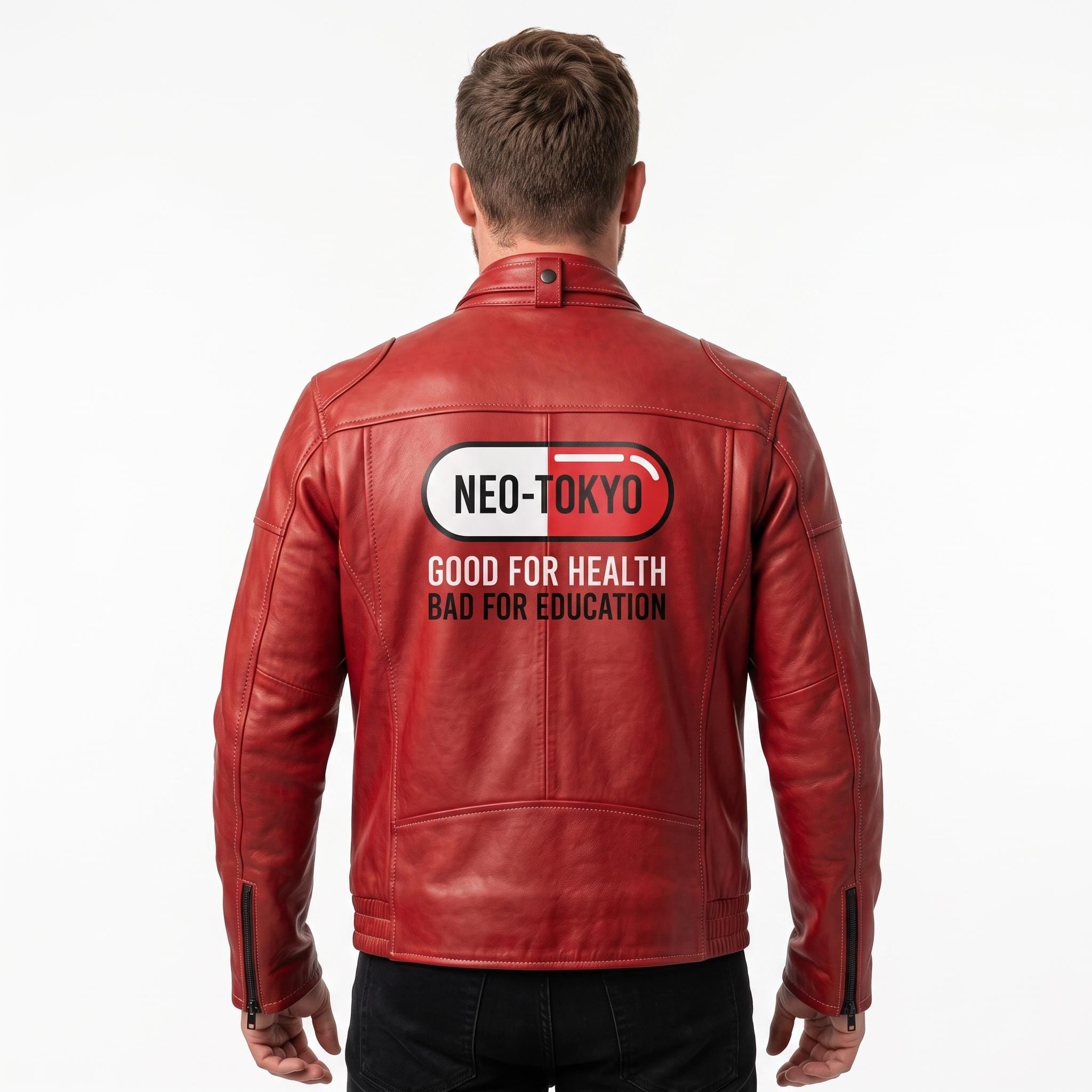Men's Akira Kaneda Red Leather Jacket | Shotaro Cosplay Biker Coat (Neo-Tokyo)