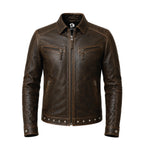 Men's Embossed Leather Motorcycle Jacket, Skull Biker Moto Coat, Gothic Punk Streetwear Gear