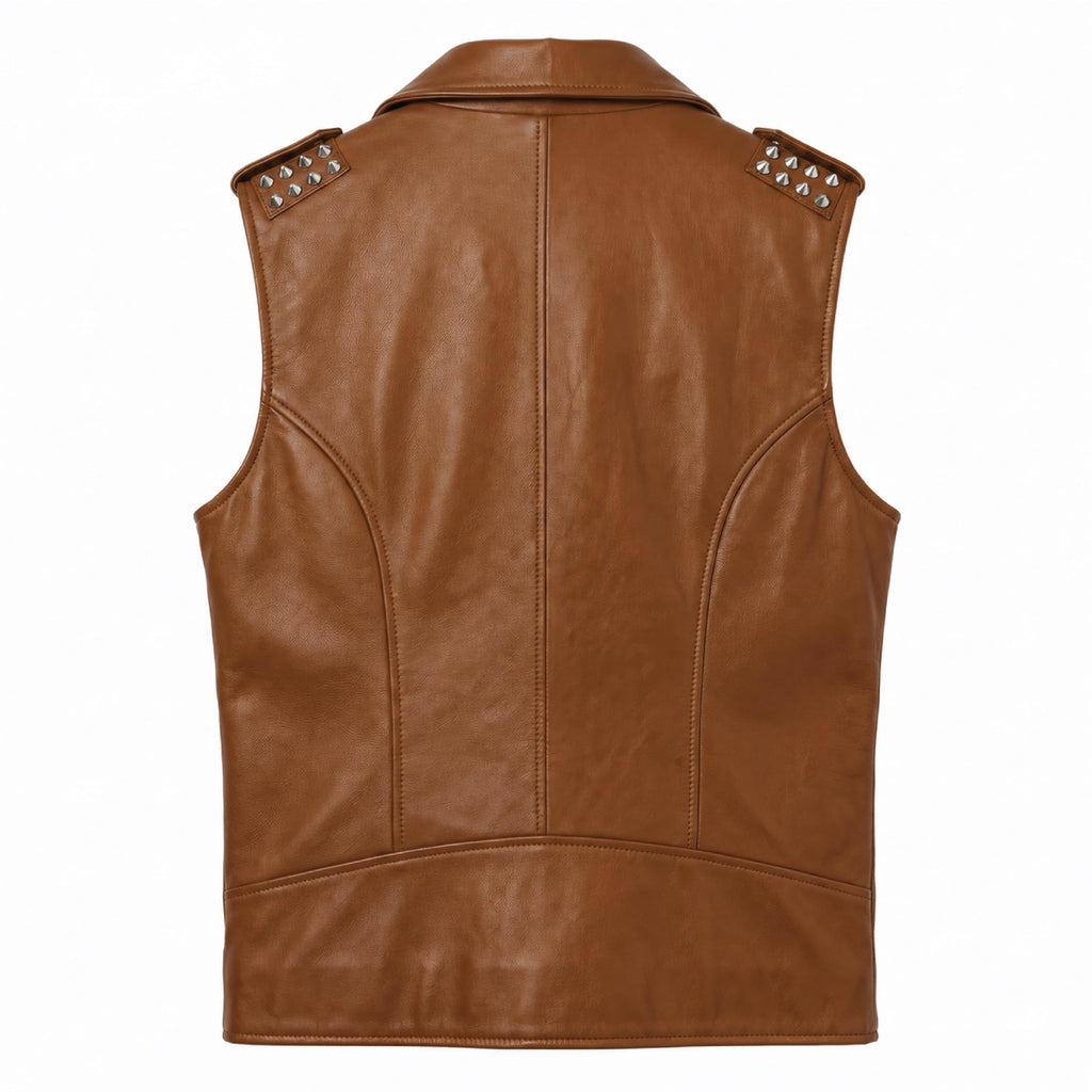 Timber AND Hide Men's Genuine Leather Motorcycle Biker Vest – Classic Double Rider Style with Studded Shoulders