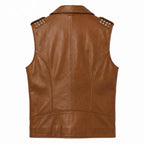 Timber AND Hide Men's Genuine Leather Motorcycle Biker Vest – Classic Double Rider Style with Studded Shoulders