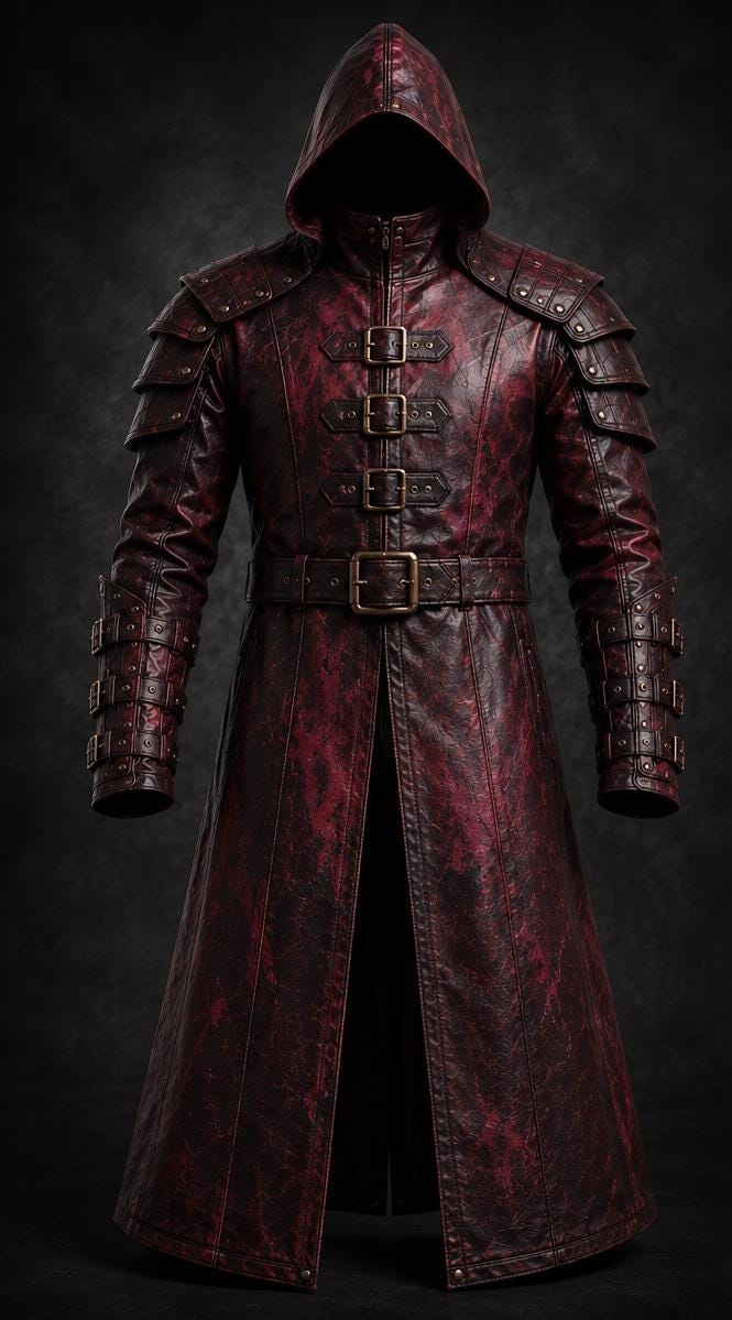 Men's Distressed Burgundy Leather Hooded Armor Coat | Medieval Viking Gothic Cosplay Jacket
