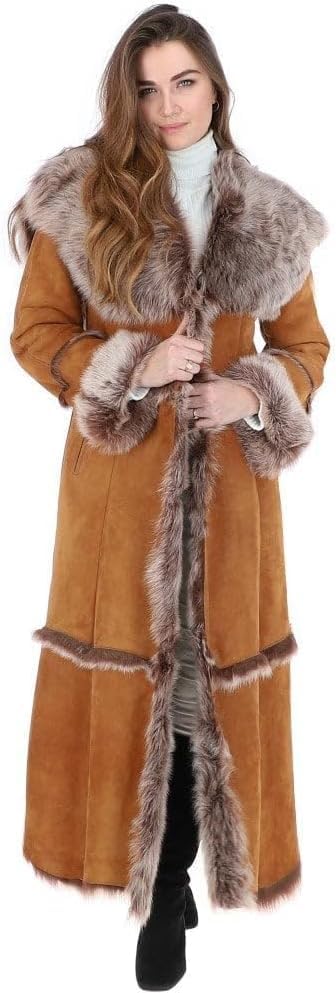 Timber AND Hide Women’s Sheepskin Long Suede Trench Coat | long trench coat for women | shearling trenchcoat | trench coat women