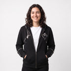 Women's Kingdom Hearts Black Zip-Up Hoodie | Fleece Gaming Sweatshirt | Keyblade Graphic Cosplay Jacket