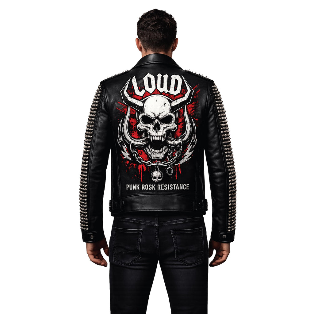 Men's Handmade Studded Leather Biker Jacket | Punk Rock Gothic Patchwork | Halloween Costume