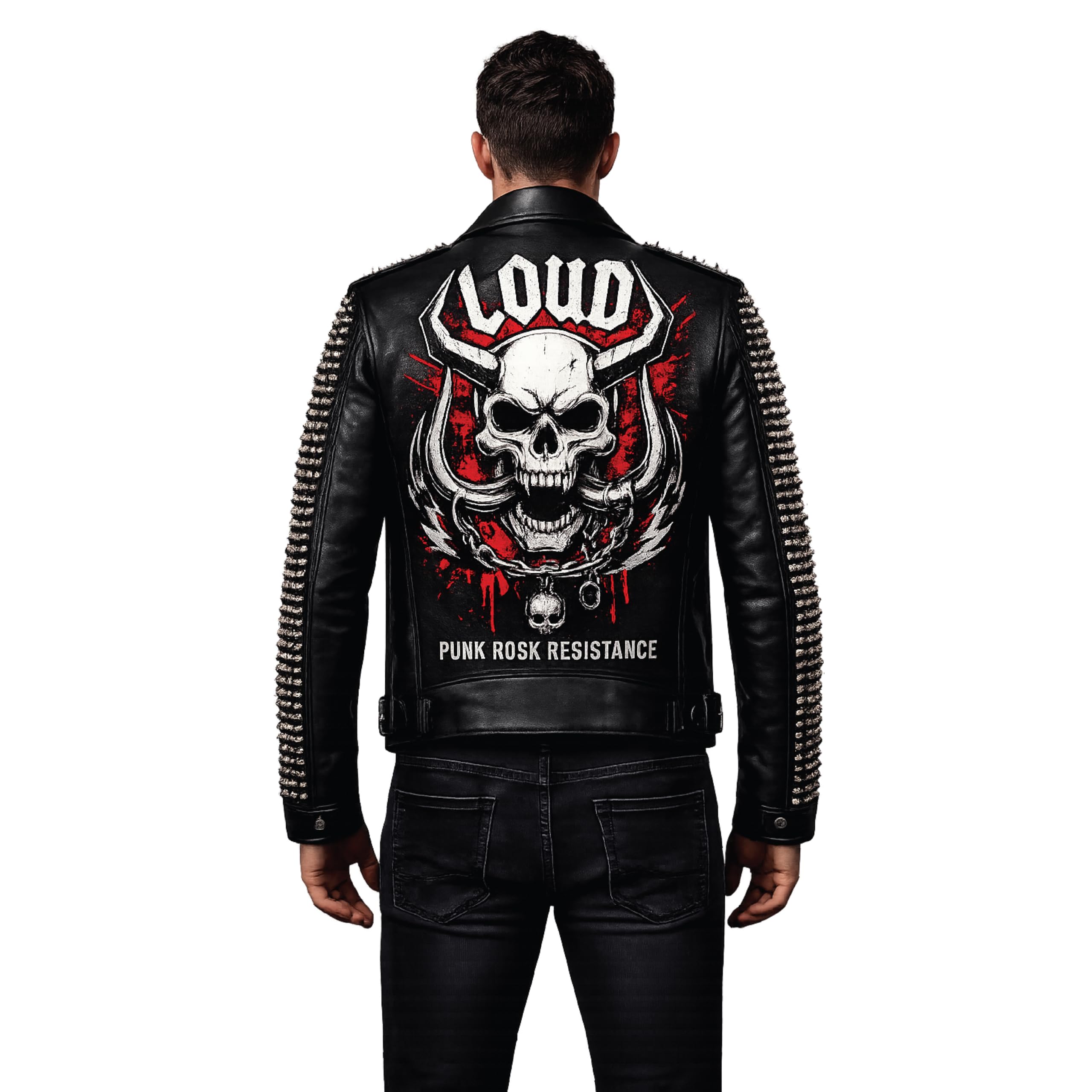 Men's Handmade Studded Leather Biker Jacket | Punk Rock Gothic Patchwork | Halloween Costume