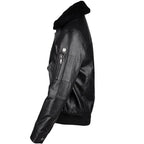 Leather Jacket with Detachable Shearling Collar Black Tyler Durden Jacket