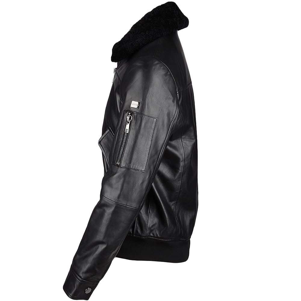 Leather Jacket with Detachable Shearling Collar Black Tyler Durden Jacket