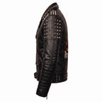Handmade Men's Black Leather Studded Biker Jacket