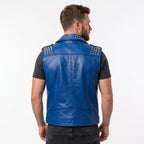 Timber AND Hide Men's Genuine Leather Motorcycle Biker Vest – Classic Double Rider Style with Studded Shoulders