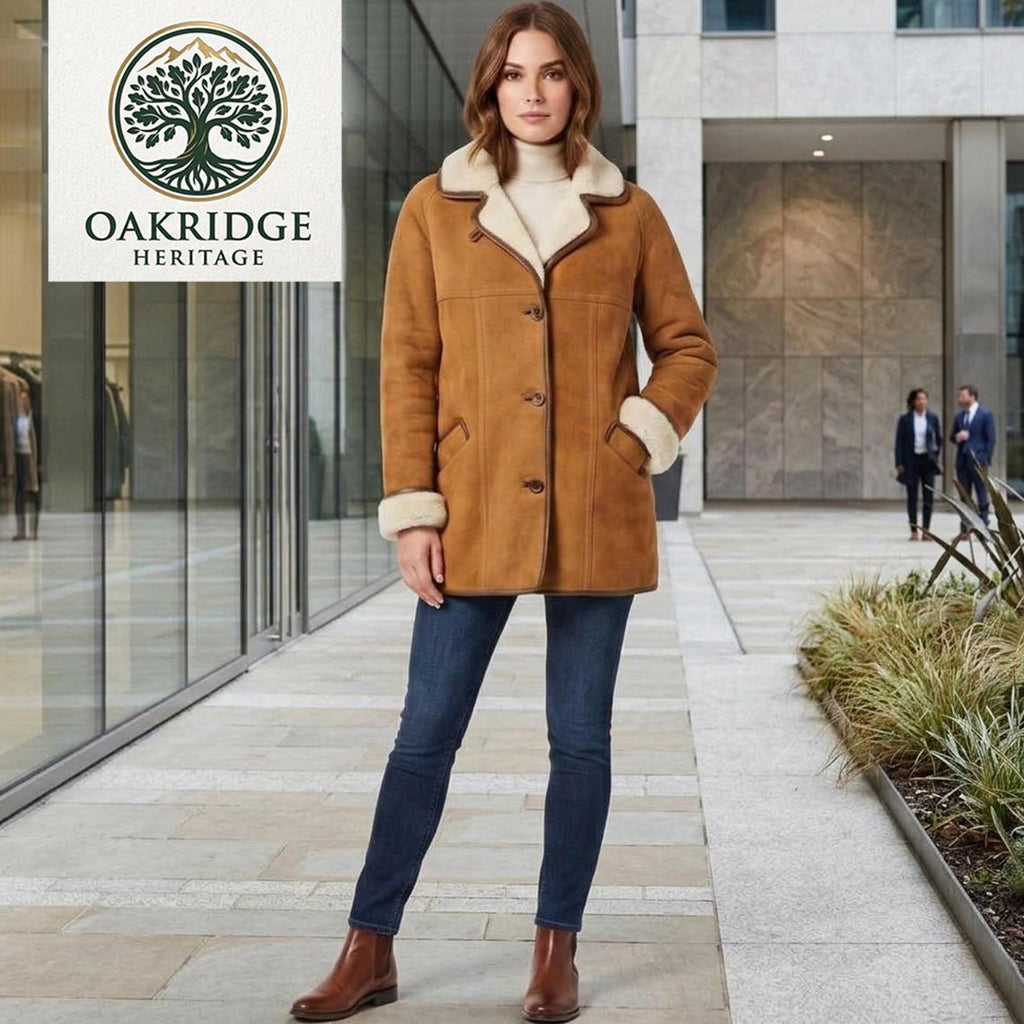 Women's Suede Leather Shearling Coat: Penny Lane Style Winter Jacket