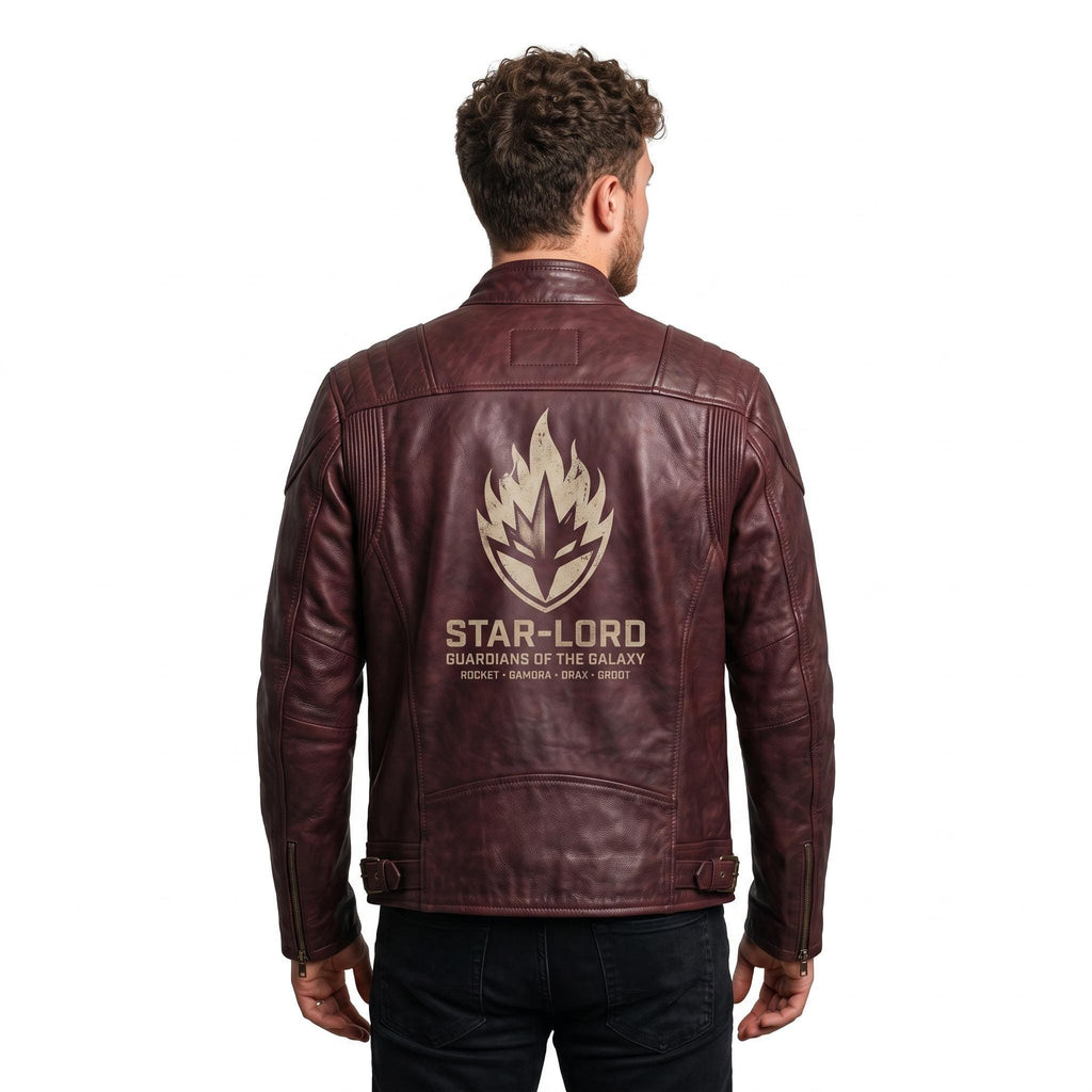 Men's Star-Lord Inspired Maroon Leather Jacket | Galactic Hero Cosplay Coat