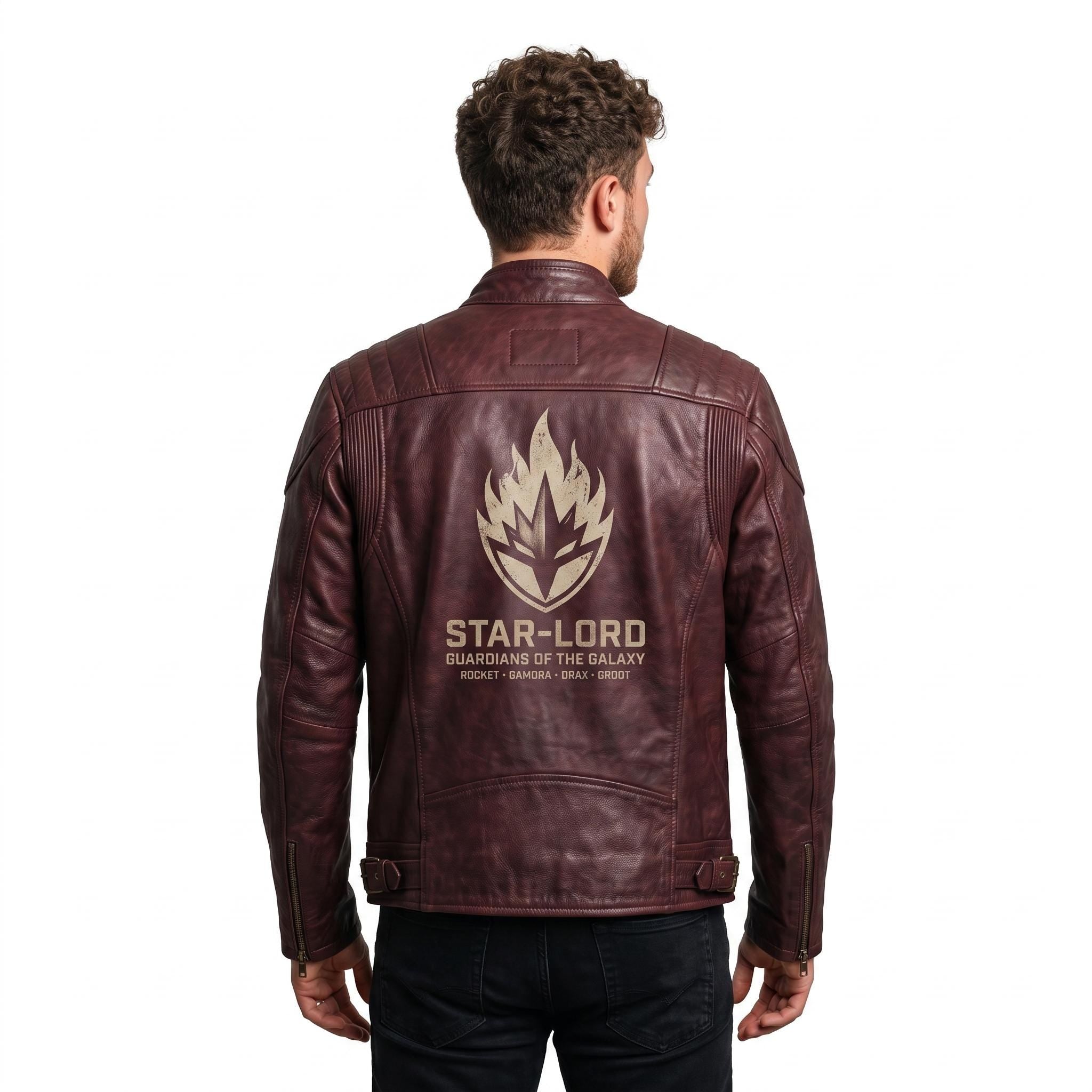 Men's Star-Lord Inspired Maroon Leather Jacket | Galactic Hero Cosplay Coat