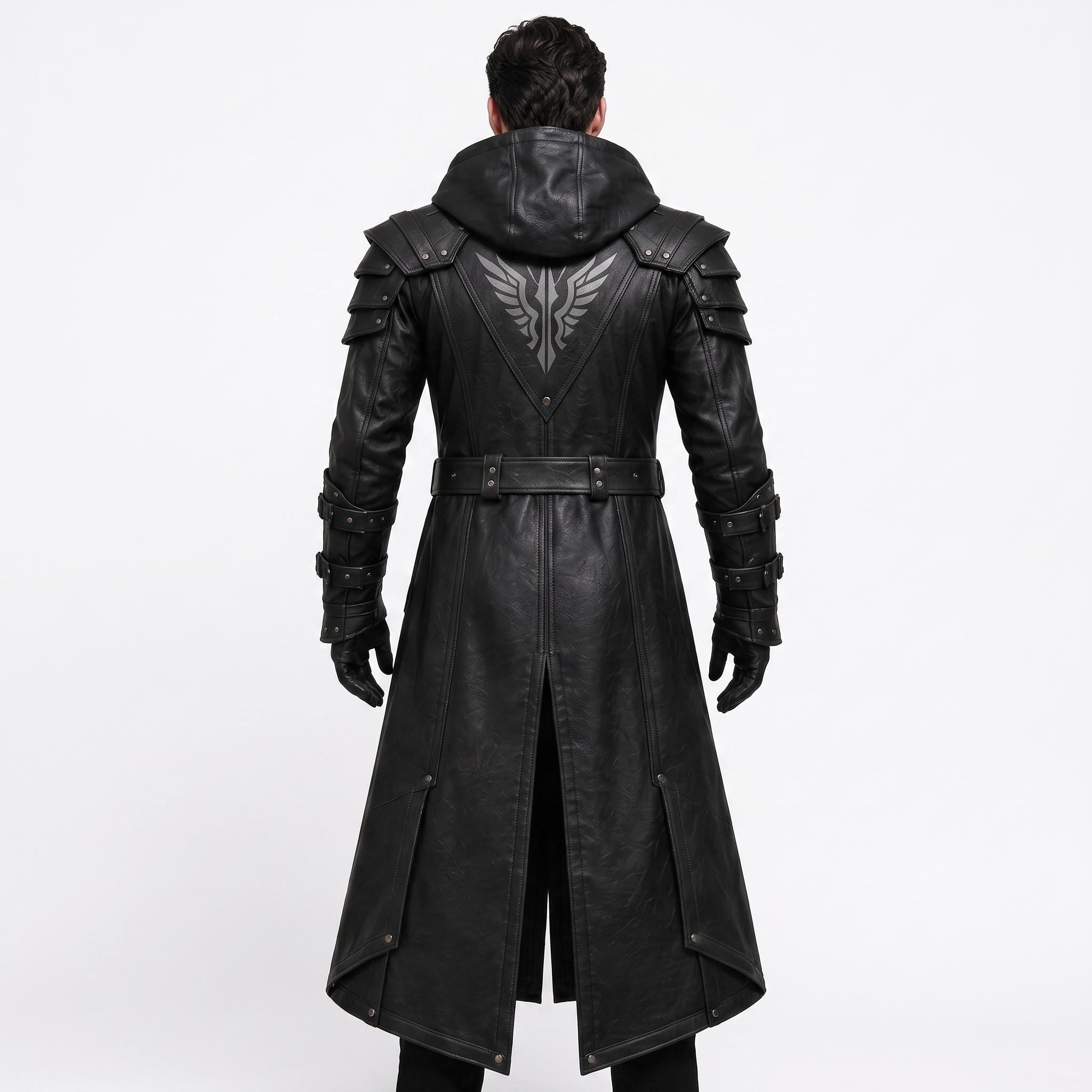Men's Handmade Black Leather Samurai Coat | Hooded Ronin Cosplay Jacket, Warrior Armor