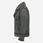Black Suede Lamb Shearling Biker Jacket with Buckle Collar – Premium Suede Shearling Jacket