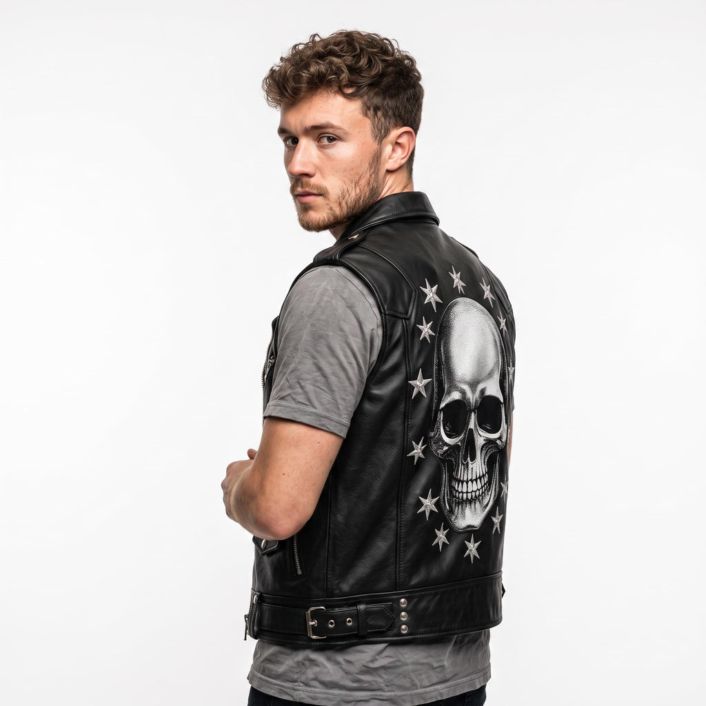 Men's Handmade Studded Black Leather Vest | Punk Rock Biker Jacket