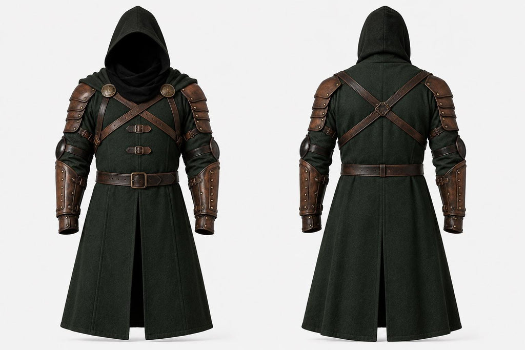 Doctor Doom Inspired Wool Cloak with Leather Armor Cosplay Costume Renaissance Outfit