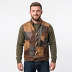 Men's Patchwork Leather Vest | Handmade Genuine Leather Vest|Vintage Patch Leather Vest|Rustic Biker Motorcycle Vest