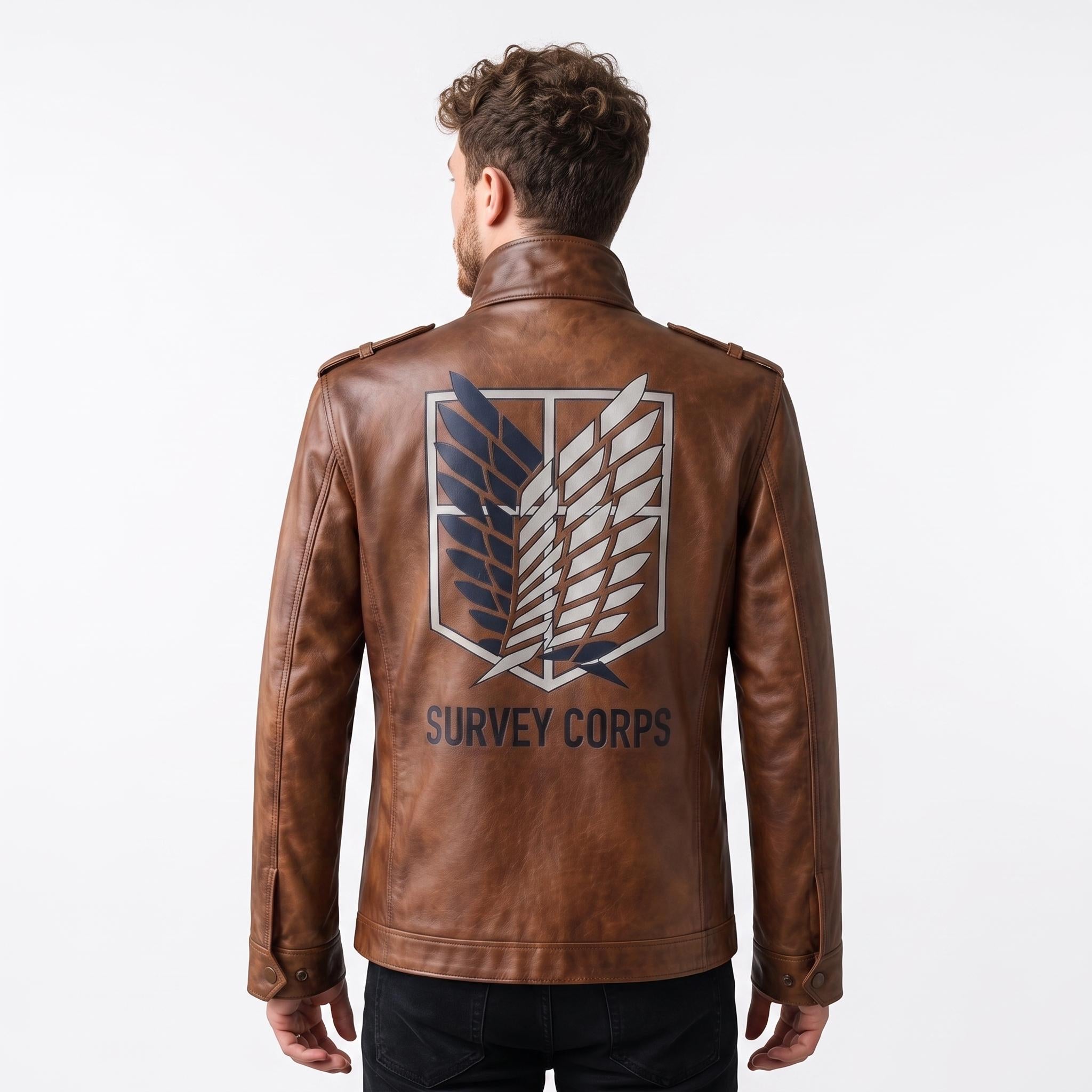 Attack on Titan Survey Corps Leather Jacket | Man's Military Scout Cosplay Coat