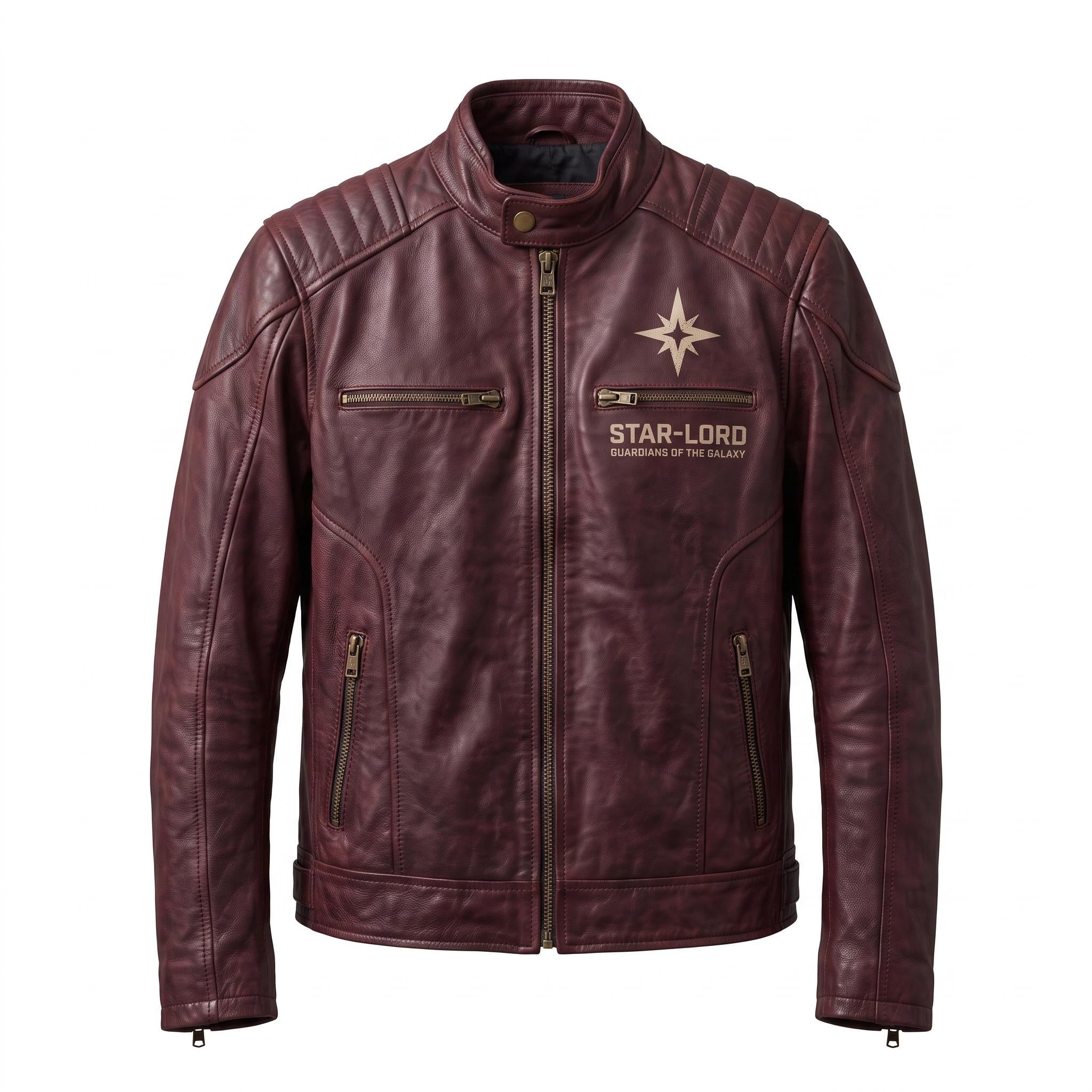 Men's Star-Lord Inspired Maroon Leather Jacket | Galactic Hero Cosplay Coat