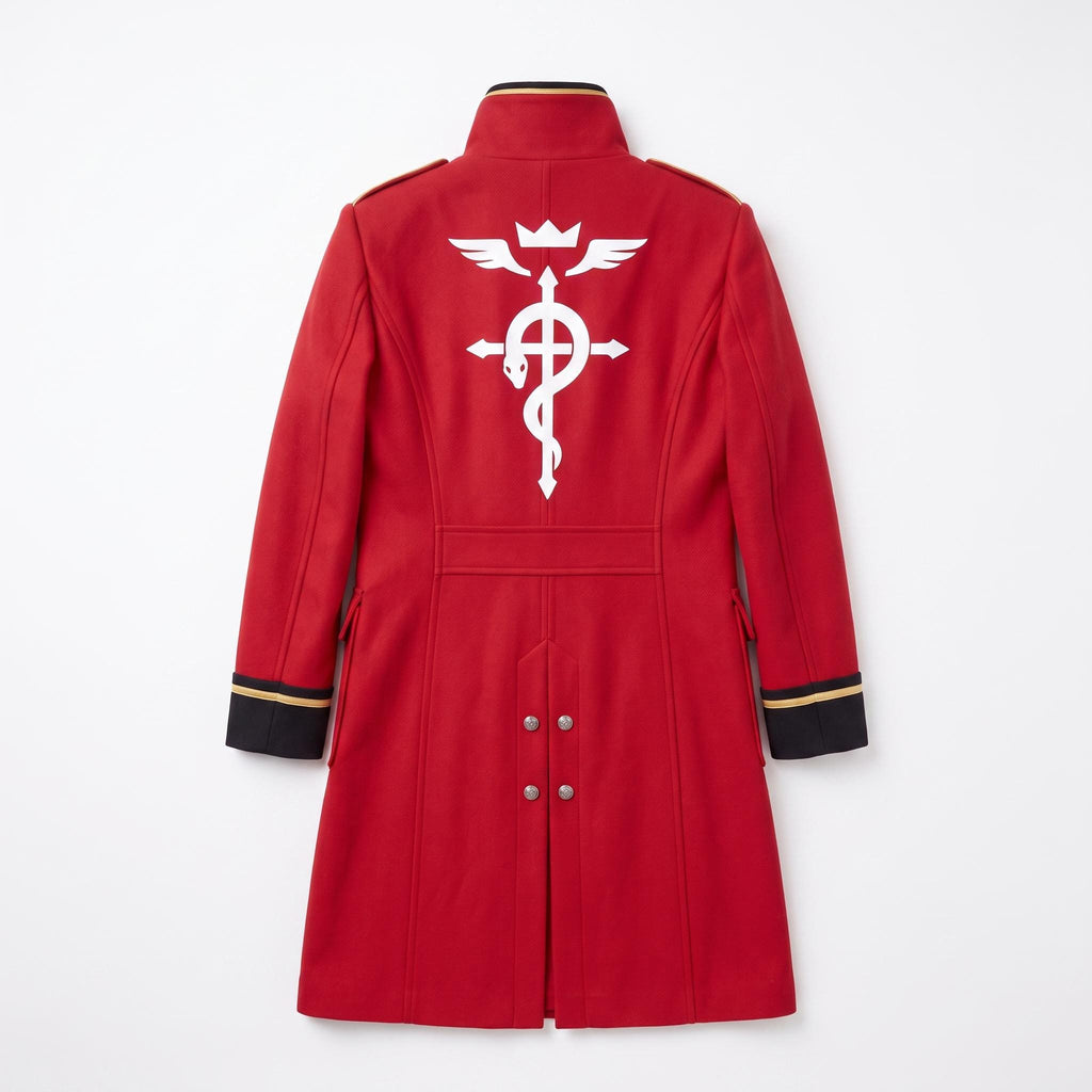 Men's Alchemist Edward Elric Inspired Red Wool Coat Anime Military Cosplay Overcoat Convention