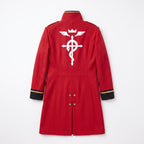 Men's Alchemist Edward Elric Inspired Red Wool Coat Anime Military Cosplay Overcoat Convention