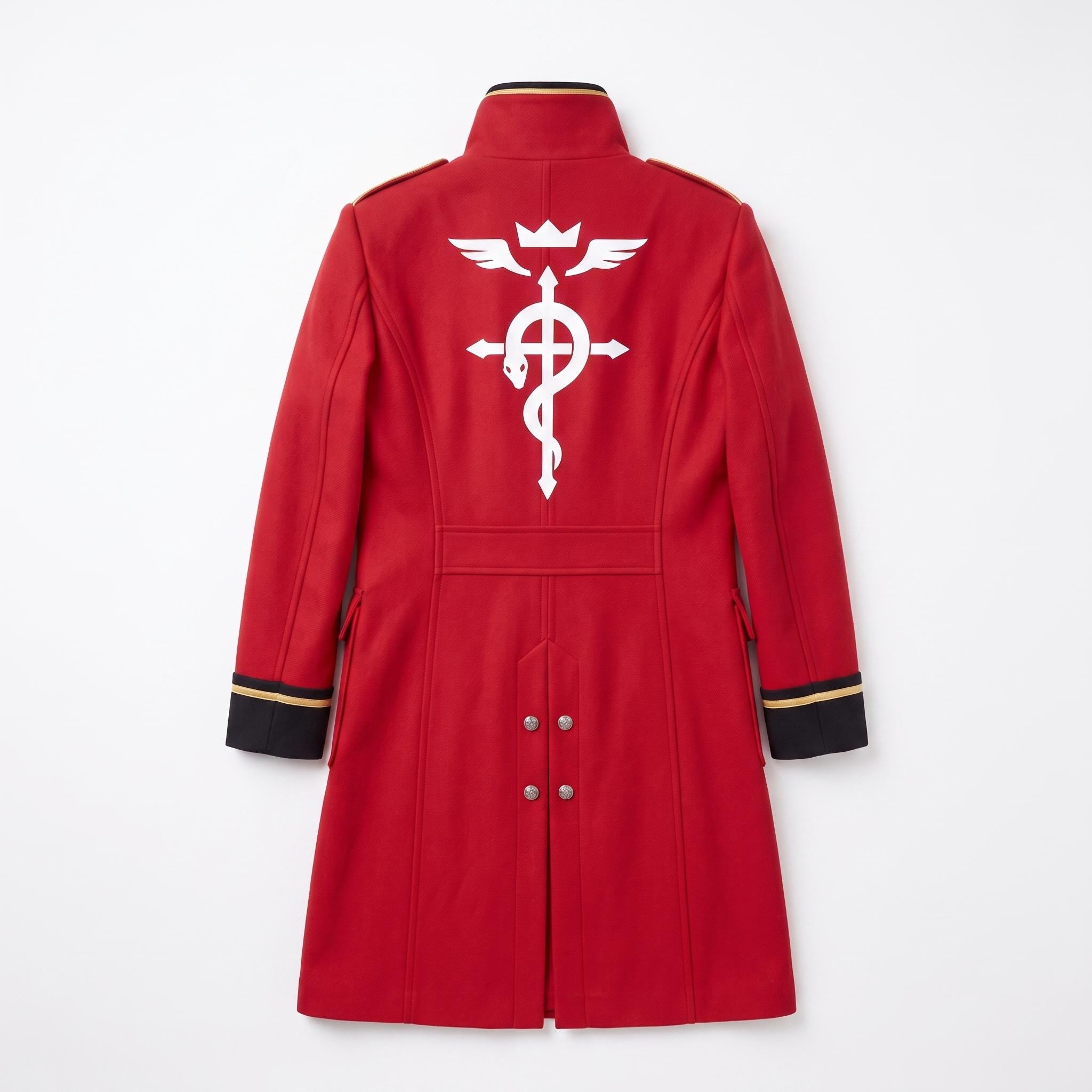 Men's Alchemist Edward Elric Inspired Red Wool Coat Anime Military Cosplay Overcoat Convention