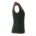 Women's Forest Green Suede Vest: Engraved Mountain Landscape, Leather Accents, Cottagecore Outerwear