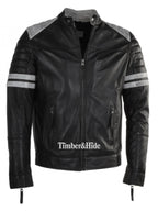 Men's Leather Club Biker Jacket Black