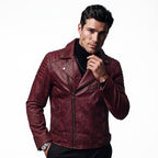 Men's motorcycle jacket with skull back | brown leather biker jacket | vintage moto style