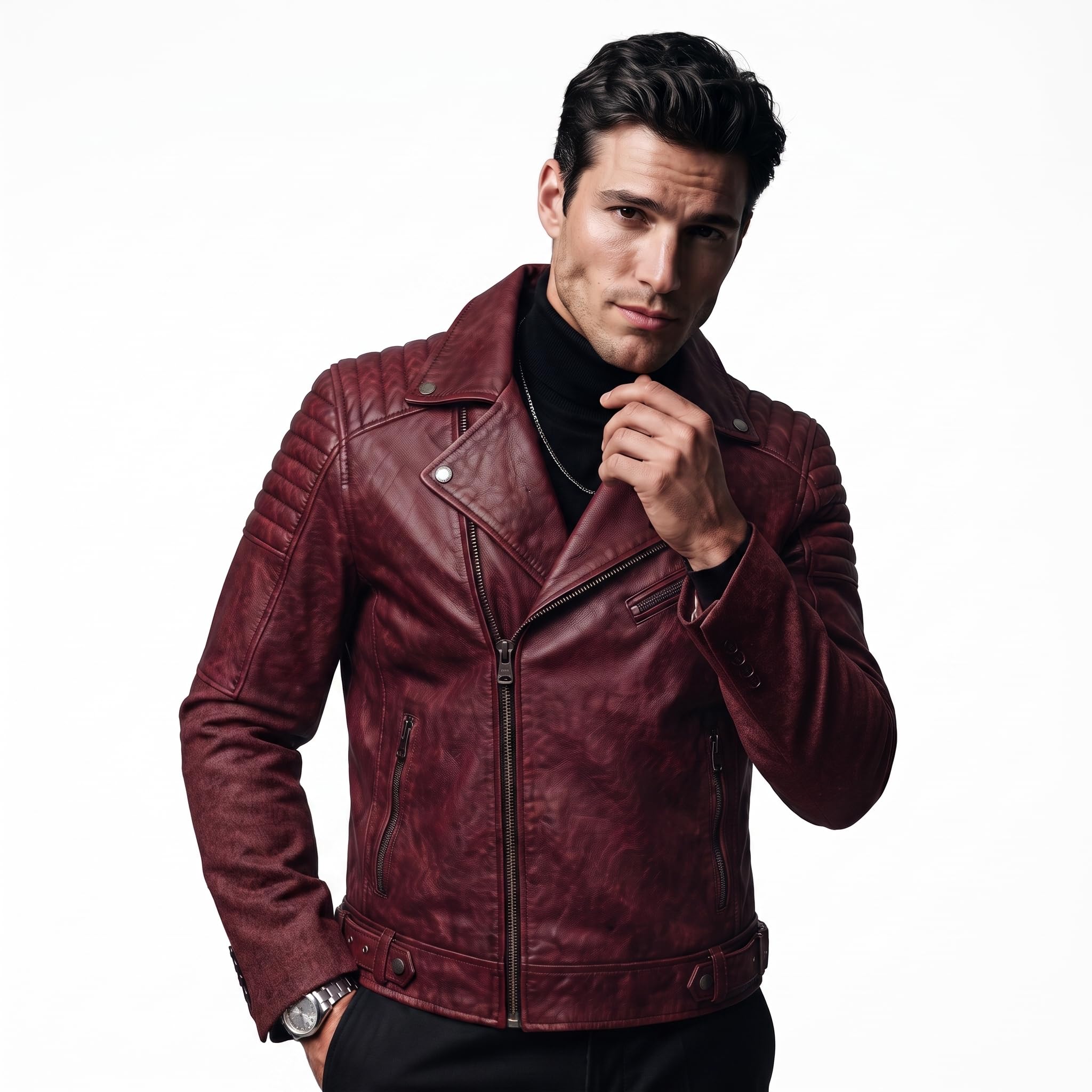 Men's motorcycle jacket with skull back | brown leather biker jacket | vintage moto style