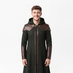 Doctor Doom Inspired Wool Coat with Leather Armor, Hooded Fantasy Cosplay Jacket