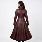 Women's Gothic Vampire Queen Leather Coat | Distressed Burgundy Victorian Cosplay Jacket