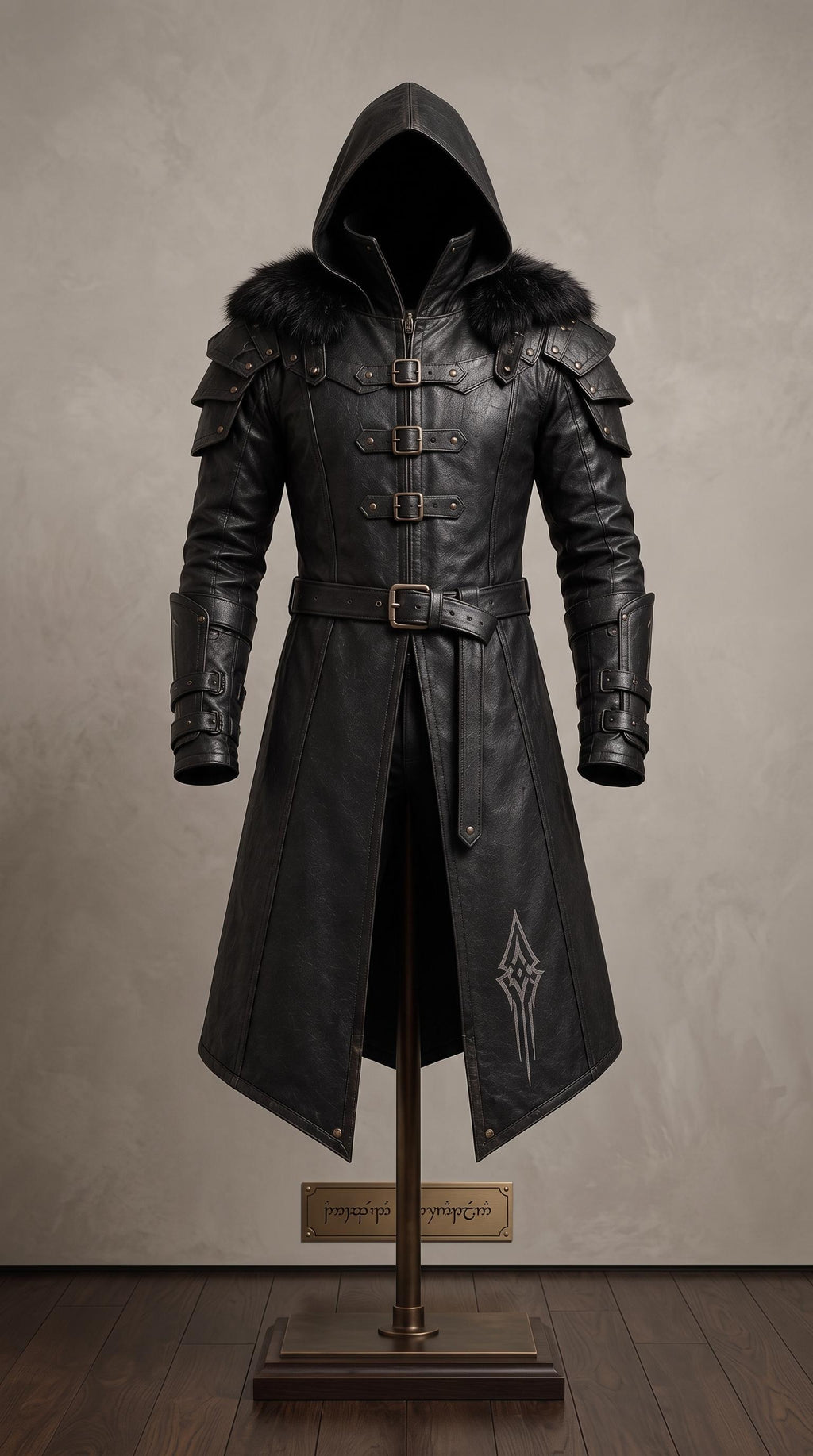 Men's Black Leather Hooded Armor Coat | Medieval Viking Warrior Cosplay Jacket