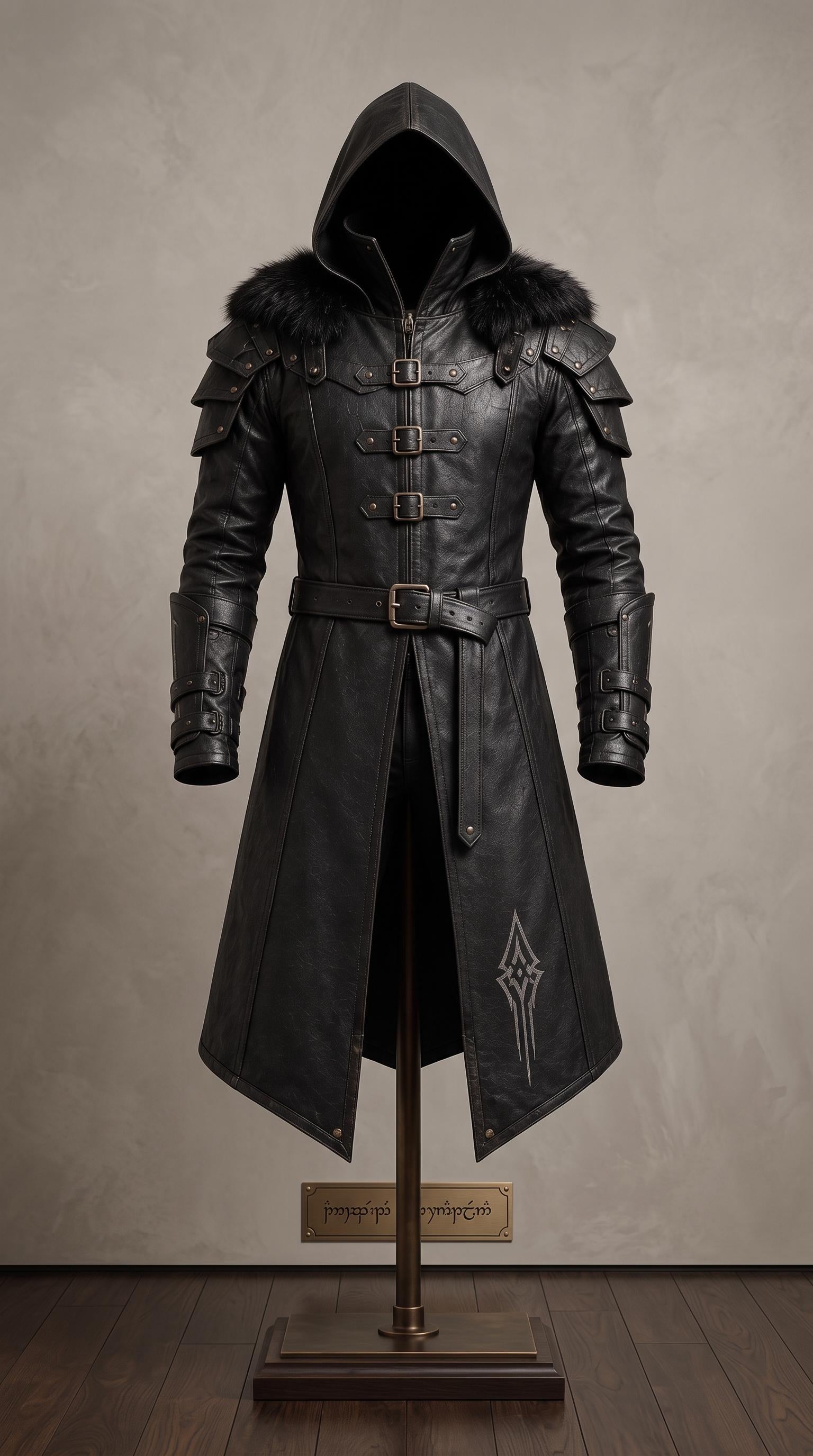 Men's Black Leather Hooded Armor Coat | Medieval Viking Warrior Cosplay Jacket