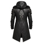 Men's Black Leather Hooded Armor Coat | Medieval Viking Warrior Cosplay Jacket