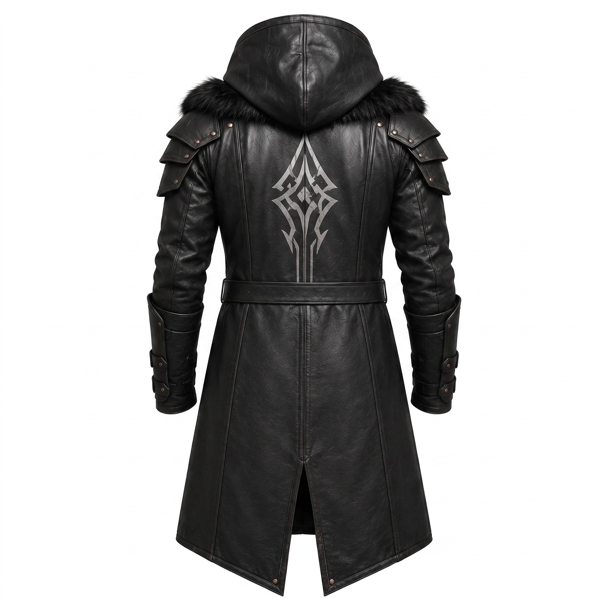 Men's Black Leather Hooded Armor Coat | Medieval Viking Warrior Cosplay Jacket
